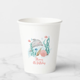 Vasos De Papel Cumpleaños del delfín bajo el mar