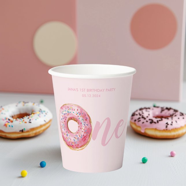 Vasos De Papel Cumpleaños del donut rosado (Subido por el creador)