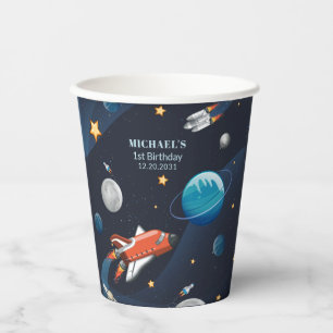 Vasos De Papel Cumpleaños del espacio ultraterrestre personalizad
