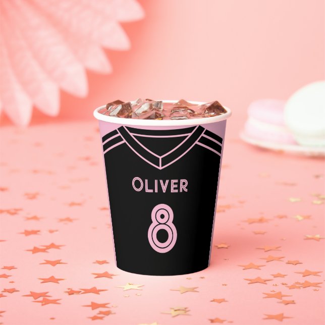 Vasos De Papel Cumpleaños del Fiesta de fútbol rosa y negro de Mi (in situ)