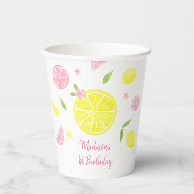 Vasos De Papel Cumpleaños del limón rosa Lemonade (Anverso)