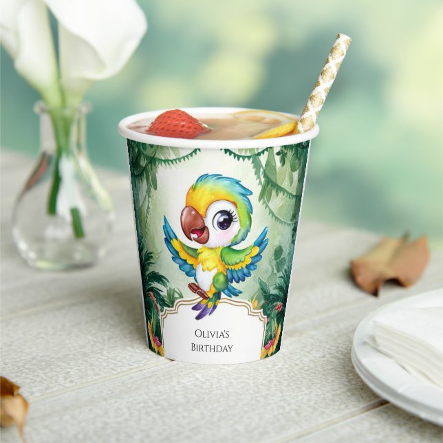 Vasos De Papel Cumpleaños del loro mágico simple (in situ)
