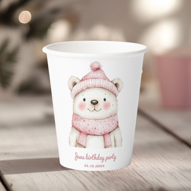 Vasos De Papel Cumpleaños del Oso Blanco Winter Wonderland (Subido por el creador)