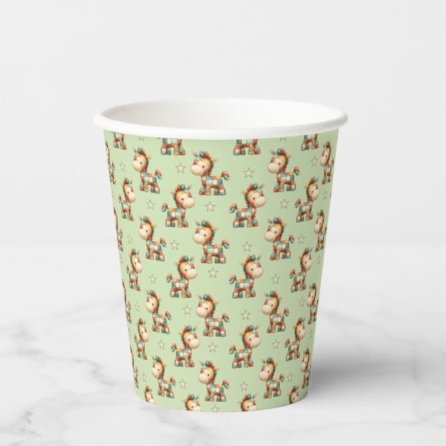 Vasos De Papel Cumpleaños del Poni Parcheado Giddy-Up (Anverso)