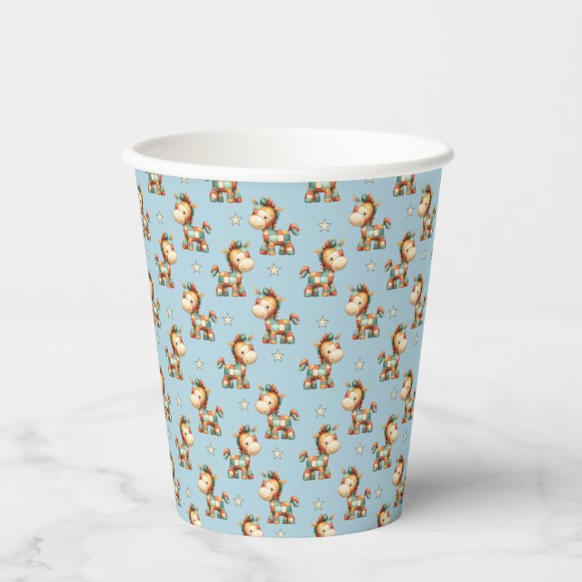 Vasos De Papel Cumpleaños del Poni Parcheado Giddy-Up (Anverso)