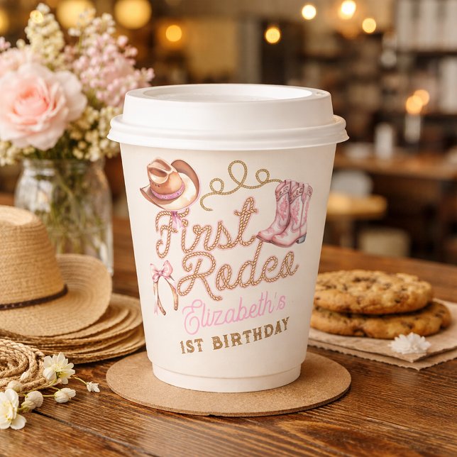 Vasos De Papel Cumpleaños del Primer Rodeo Occidental Rosa (Pink Western First Rodeo Birthday Paper Cups)