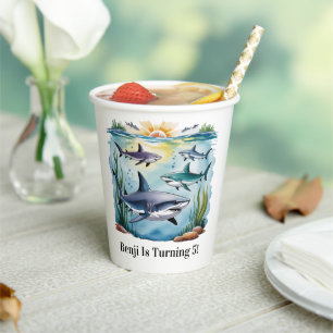 Vasos De Papel Cumpleaños Del Tiburón Bajo El Mar