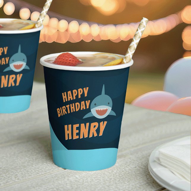 Vasos De Papel Cumpleaños del tiburón sonriente personalizado (Subido por el creador)