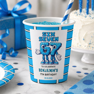 Vasos De Papel Cumpleaños divertido y trendy de Six Seven Meme   