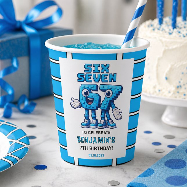 Vasos De Papel Cumpleaños divertido y trendy de Six Seven Meme |  (Six Seven Meme 7th Birthday | Funny Trendy Paper cups)