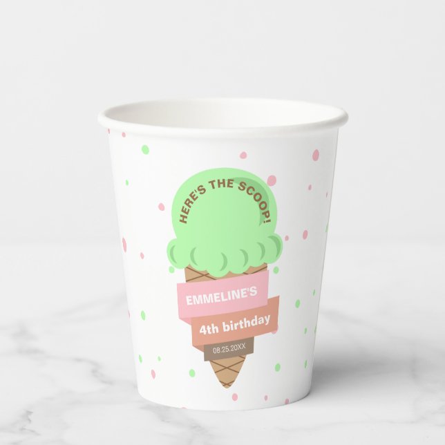 Vasos De Papel Cumpleaños Dulce Helado De Menta Here's The Scoop (Reverso )