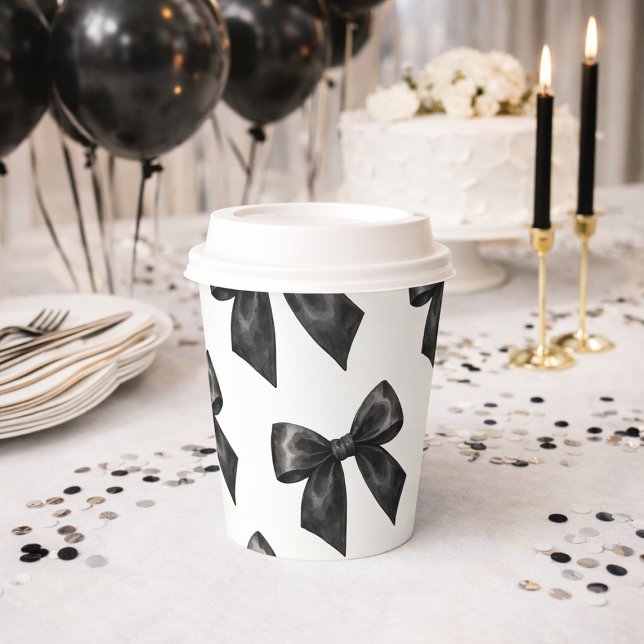 Vasos De Papel Cumpleaños Elegante Lazo Negro (Elegant Black Bow Birthday Paper Cups)