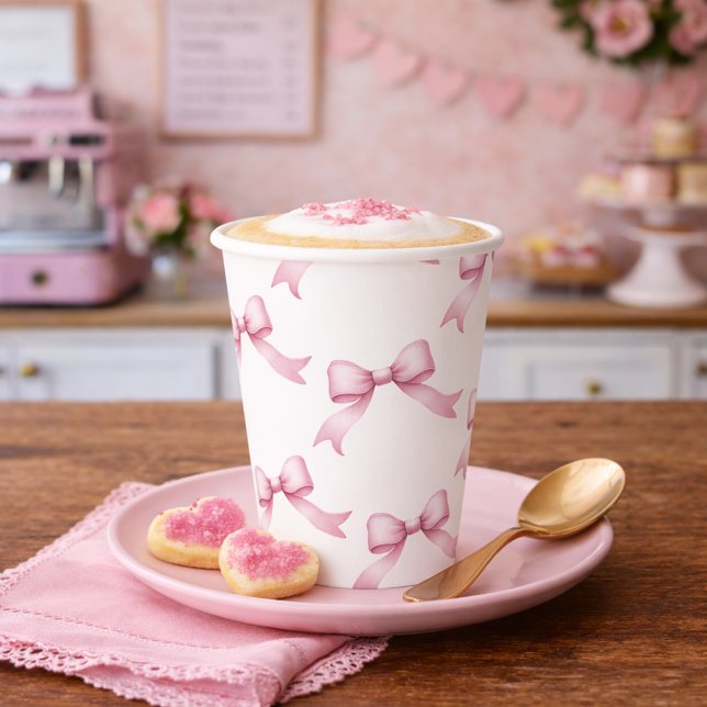 Vasos De Papel Cumpleaños Elegante Lazo Rosa (Elegant Pink Bow Birthday Paper Cups)