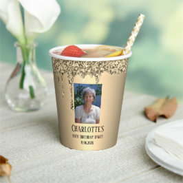 Vasos De Papel Cumpleaños elegante número 90 dorado