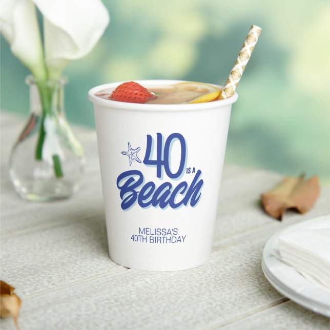 Vasos De Papel Cumpleaños en la playa con estilo dibujado a mano  (in situ)