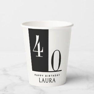 Vasos De Papel Cumpleaños en negro y blanco con nombre y edad per