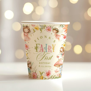 Vasos De Papel Cumpleaños Encantado de Hada Primer Jardín Brillan
