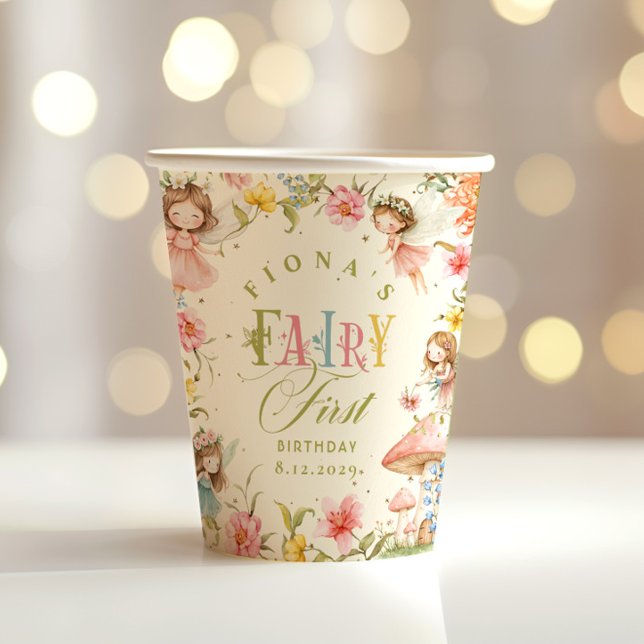 Vasos De Papel Cumpleaños Encantado de Hada Primer Jardín Brillan (Subido por el creador)