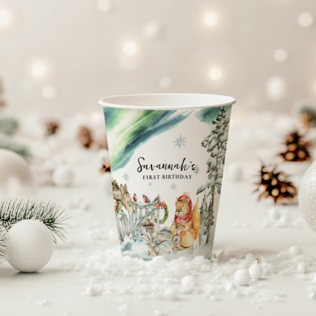 Vasos De Papel Cumpleaños encantado del bosque de invierno (Subido por el creador)