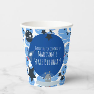 Vasos De Papel Cumpleaños Espacial Tema Alien Azul