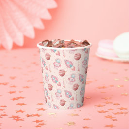Vasos De Papel Cumpleaños Espacio Niñas Rosa Astronauta
