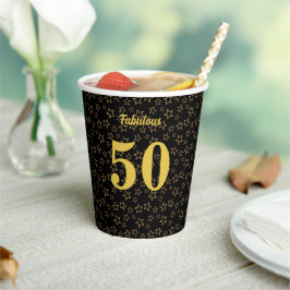 Vasos De Papel Cumpleaños fabuloso 50 y estrellas en negro