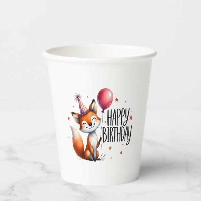 Vasos De Papel Cumpleaños feliz - Cute tazas de papel de Fox (Anverso)