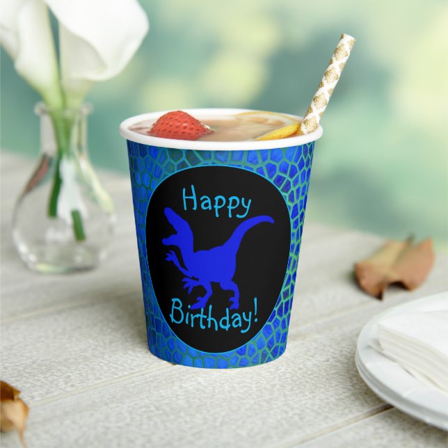 Vasos De Papel ¡Cumpleaños feliz de cuero de dinosaurio azul! (in situ)
