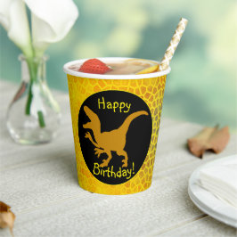 Vasos De Papel ¡Cumpleaños feliz de cuero de dinosaurio dorado!