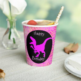Vasos De Papel ¡Cumpleaños feliz de cuero de dinosaurio rosa!
