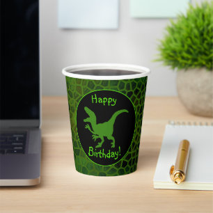 Vasos De Papel ¡Cumpleaños feliz de cuero de dinosaurio verde!