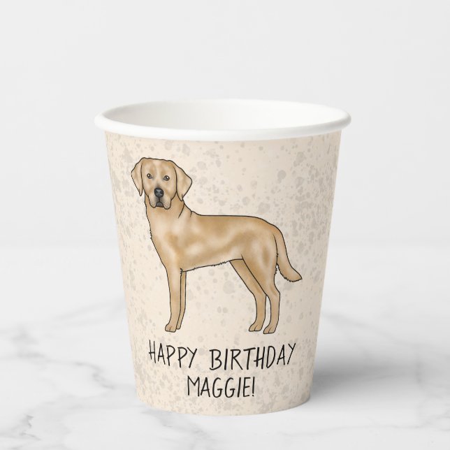 Vasos De Papel Cumpleaños feliz Labrador Retriever Amarillo Perro (Anverso)