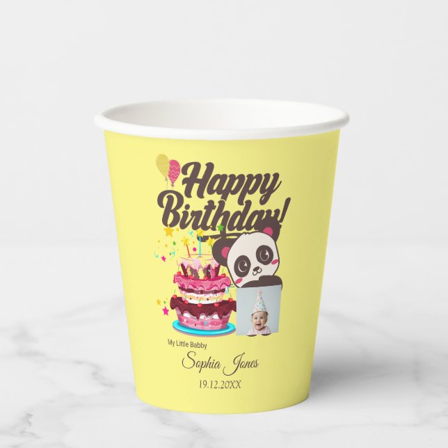 Vasos De Papel Cumpleaños feliz, mi bebé - Foto/nombre del Person (Anverso)