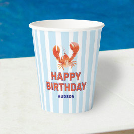 Vasos De Papel Cumpleaños Feliz Niños Langosta Náutica