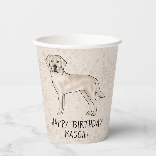 Vasos De Papel Cumpleaños feliz perro Labrador Retriever crema (Anverso)