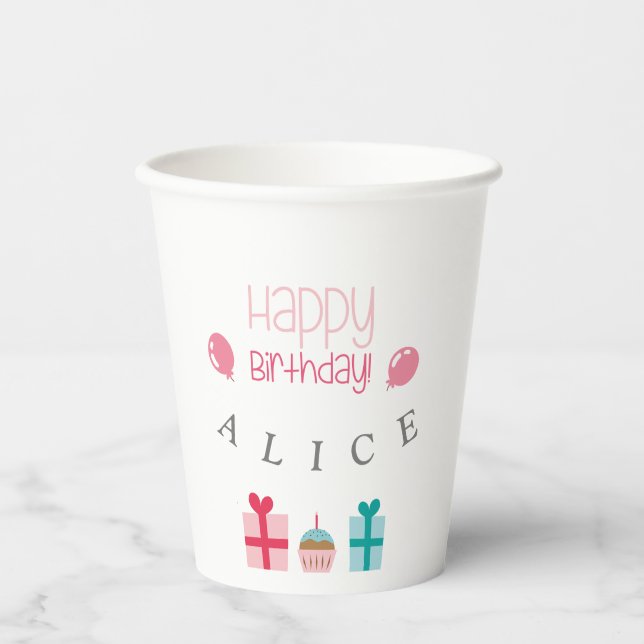 Vasos De Papel Cumpleaños Feliz Personalizado (Anverso)
