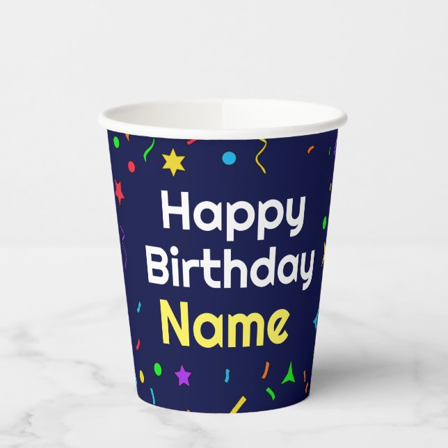 Vasos De Papel Cumpleaños Feliz Personalizado - Cuadros de papel (Izquierda)