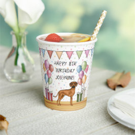Vasos De Papel Cumpleaños Feliz Ridgeback de Rodesia Pastel Color