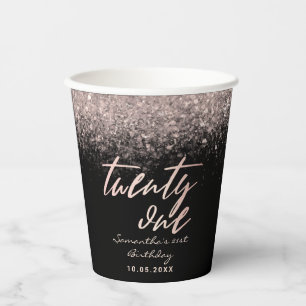 Vasos De Papel Cumpleaños femenino de 21 años con brillo negro y