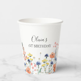 Vasos De Papel Cumpleaños floral acuarela wildflower primero
