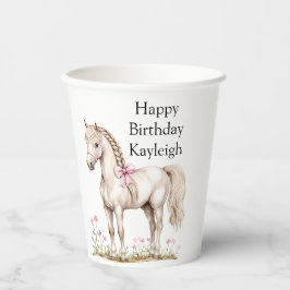 Vasos De Papel Cumpleaños Floral de Bow Rosa de Caballo Blanco