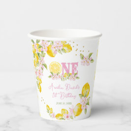 Vasos De Papel Cumpleaños Floral de Limón 1er año