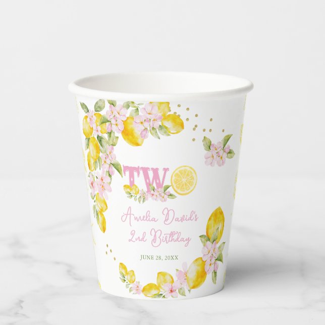 Vasos De Papel Cumpleaños Floral Limón (Anverso)