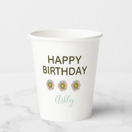 Vasos De Papel Cumpleaños Floral Retro Rosa Turquesa