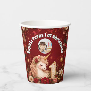 Vasos De Papel Cumpleaños Floral Unicornio Carmesí Navidad 1er