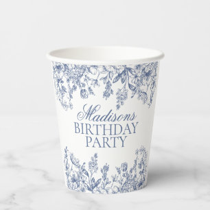 Vasos De Papel Cumpleaños Floral Vintage Chinoiserie Azul