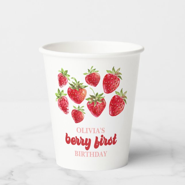 Vasos De Papel Cumpleaños Fresa Baya Primero (Anverso)