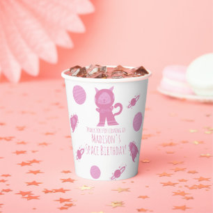 Vasos de papel Cumpleaños Galaxia Rosa Space Cat