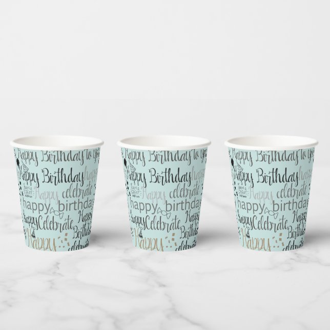 Vasos De Papel Cumpleaños Globos Felices Diversión Menta (Multi)