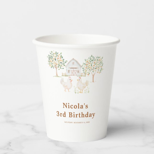 Vasos De Papel Cumpleaños granja gallinas granero adorable (Anverso)